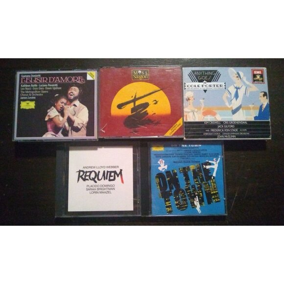 Broadway Opera CD Lot Of 5 Requiem On The Town Anything Goes Miss Saigon Lelisir - Picture 1 of 5